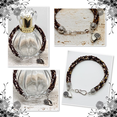 Brown Cord Bracelet with Conch Shell Dangle Charm, Silver