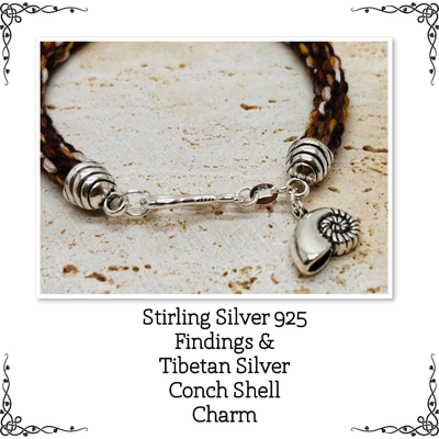 Brown Cord Bracelet with Conch Shell Dangle Charm, Silver