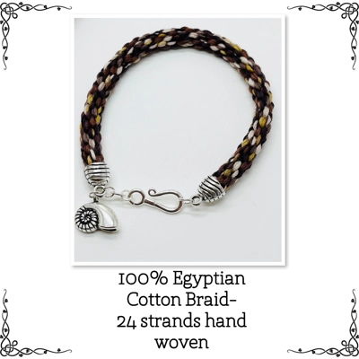 Brown Cord Bracelet with Conch Shell Dangle Charm, Silver