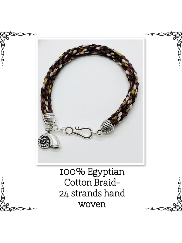 Brown Cord Bracelet with Conch Shell Dangle Charm, Silver