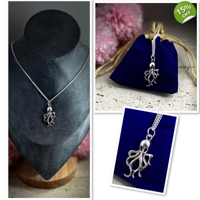 Octopus Pendant And  Necklace Silver