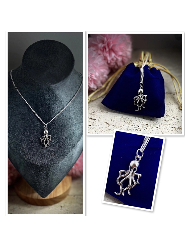 Octopus Pendant And  Necklace Silver