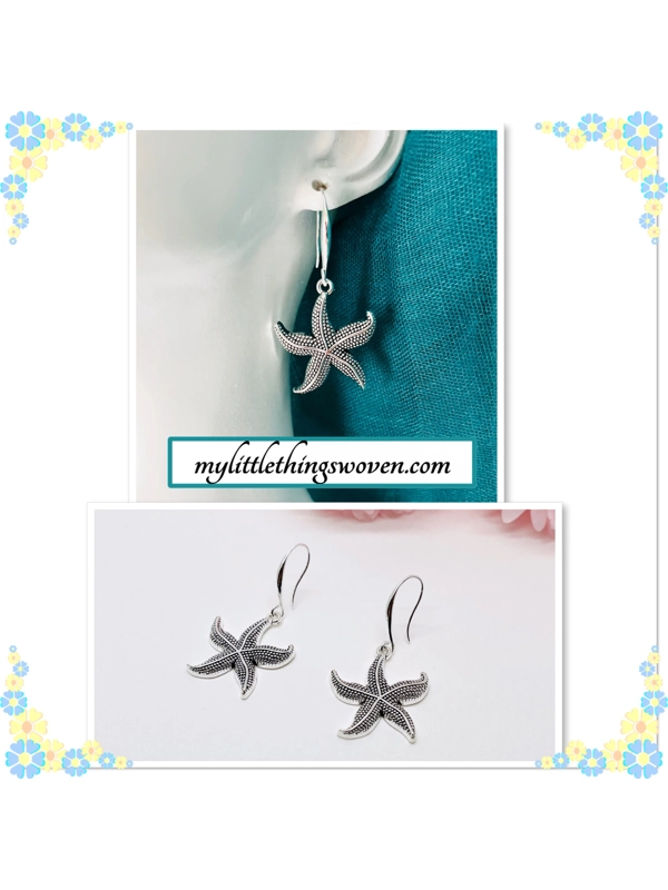 Starfish Dangle Drop Earrings, Silver