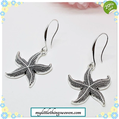 Starfish Dangle Drop Earrings, Silver