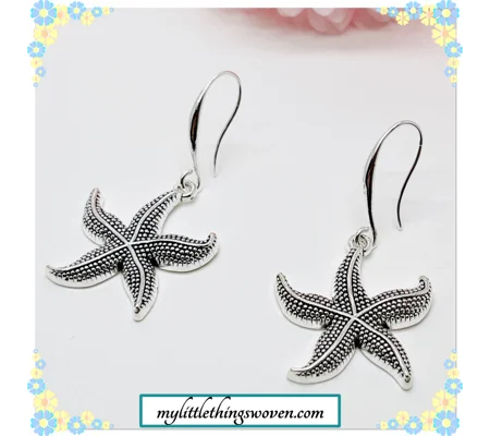 Starfish Dangle Drop Earrings, Silver