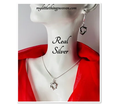 Dolphins Pendant Necklace And Earrings Jewellery Set Real Silver
