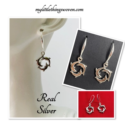 Dolphins Pendant Necklace And Earrings Jewellery Set Real Silver