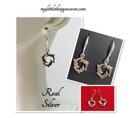 Silver Dolphins Swimming Earrings, for pierced ears.Silver 925 NEW, Handmade