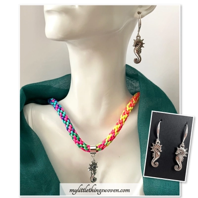 Seahorse Rainbow Necklace Pendant And Earrings Set