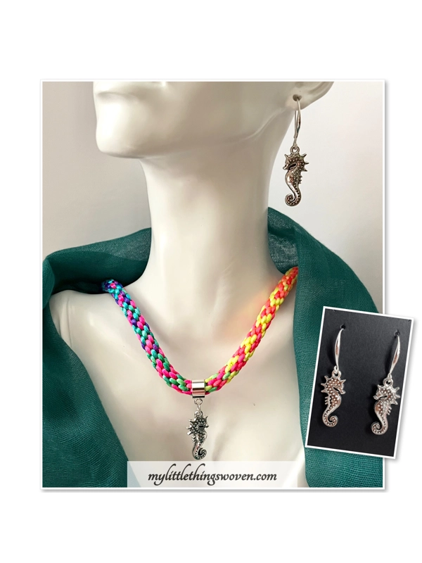Seahorse Rainbow Necklace Pendant And Earrings Set