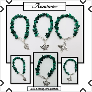 Aventurine semi precious chipped gemstone bracelets with choice of dangle charm