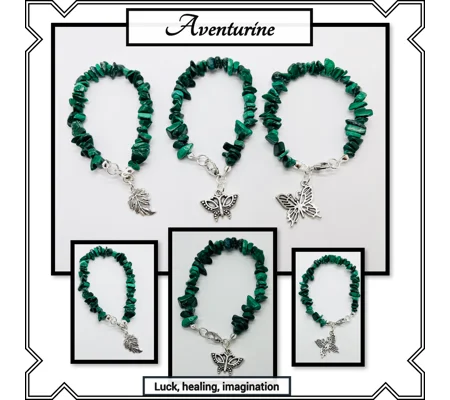 Aventurine semi precious chipped gemstone bracelets with choice of dangle charm
