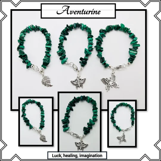 Aventurine semi precious chipped gemstone bracelets with choice of dangle charm