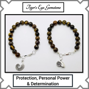 Tigers Eye Natural Stone Bead Bracelet choice of dangle ch..