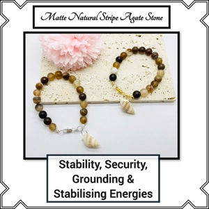 Brown Banded Striped Agate Natural Stone Bead Bracelet + s..