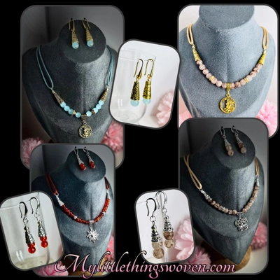 Silk Necklace and earring sets in choice of colours and styles Real Silver & Gold