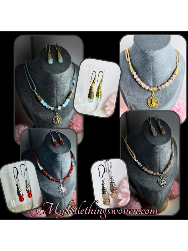Silk Necklace and earring sets in choice of colours and styles Real Silver & Gold