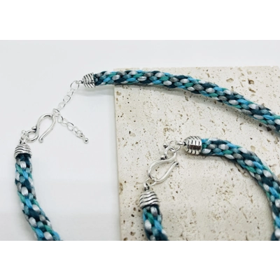 Turquoise Blue Necklace & Pendant + Bracelet + Earrings 3 piece set Handmade