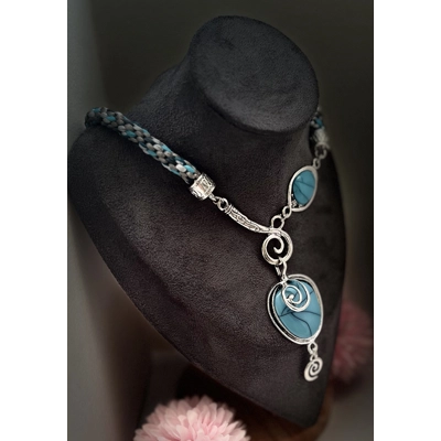 Turquoise Blue Necklace & Pendant + Bracelet + Earrings 3 piece set Handmade