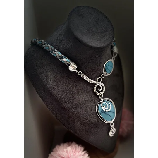 Turquoise Blue Necklace & Pendant + Bracelet + Earrings 3 piece set Handmade