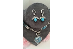 Turquoise Blue Necklace & Pendant + Bracelet + Earrings 3 piece set Handmade