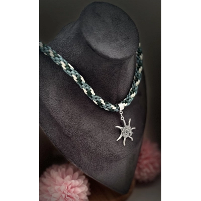 Teal Multicoloured Necklace & Starfish Pendant Handmade 20" Kumihimo Braid