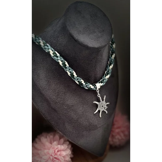 Teal Multicoloured Necklace & Starfish Pendant Handmade 20" Kumihimo Braid