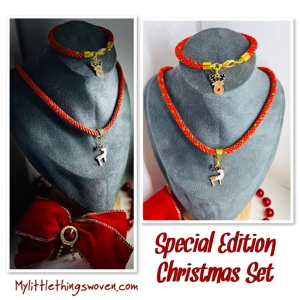 Red Christmas Reindeer Silk Necklace & Pendant + Bracelet 2 piece set Handmade