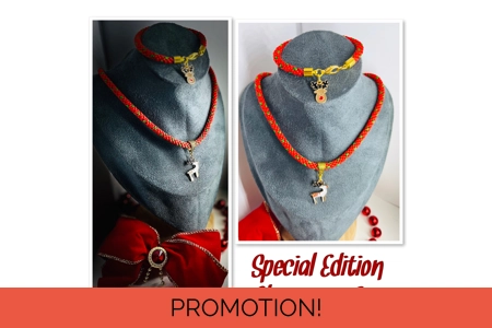 Red Christmas Reindeer Silk Necklace & Pendant + Bracelet ..