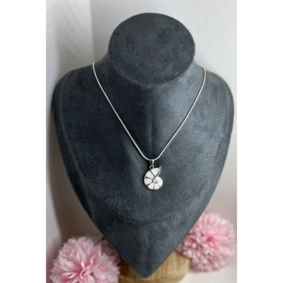White Simulated Opal Ammonite Necklace & Pendant, Stirling Silver, 20"
