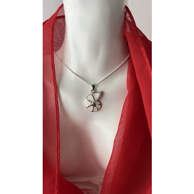 White Simulated Opal Ammonite Necklace & Pendant, Stirling Silver, 20"