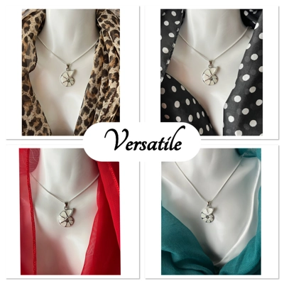 White Simulated Opal Ammonite Necklace & Pendant, Stirling Silver, 20"