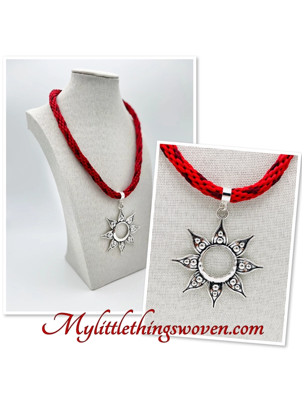 Large Flower Necklace & Pendant Red Multicoloured