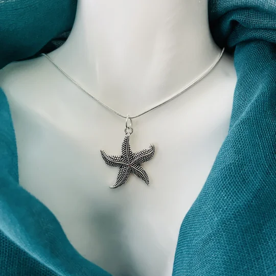 Starfish Pendant Necklace & Earrings Jewellery Set Real Silver 925 Handmade NEW