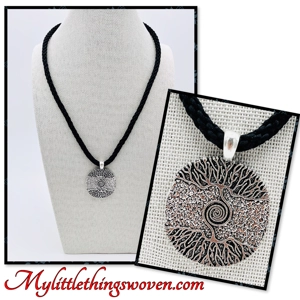 Tree of Life Necklace & Pendant Black Kumihimo Braided Cor..