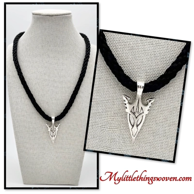 Arrowhead Pendant & Necklace, Black Kumihimo Braid, Handmade, Silver,