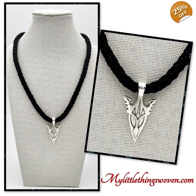 Arrowhead Pendant & Necklace, Black Kumihimo Braid, Handmade, Silver,