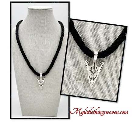 Arrowhead Pendant & Necklace, Black Kumihimo Braid, Handmade, Silver,