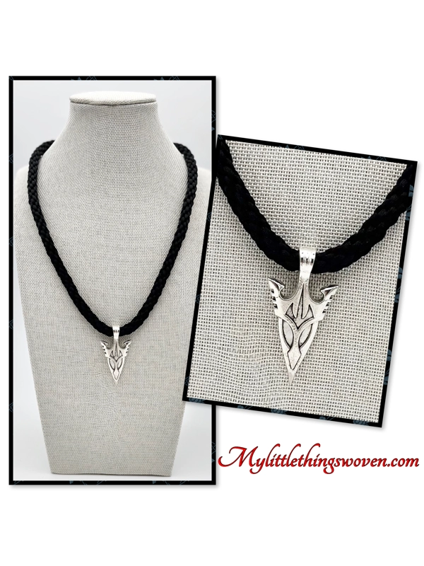 Arrowhead Pendant & Necklace, Black Kumihimo Braid, Handmade, Silver,