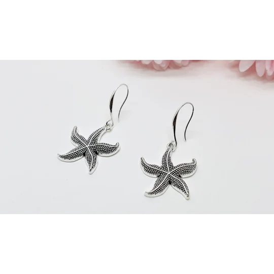 Starfish Pendant Necklace & Earrings Jewellery Set Real Silver 925 Handmade NEW