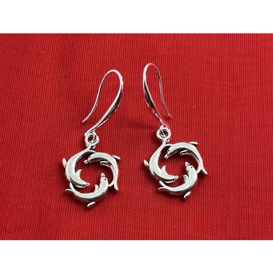 Dolphins Pendant Necklace And Earrings Jewellery Set Real Silver