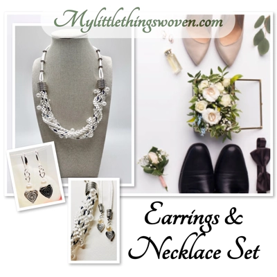 White Silk & Pearl Heart Bridal Multi-strand Necklace & 925 Silver Earrings Set White Silk & Pearl Heart Bridal Multi-strand Necklace & 925 Silver Earrings Set