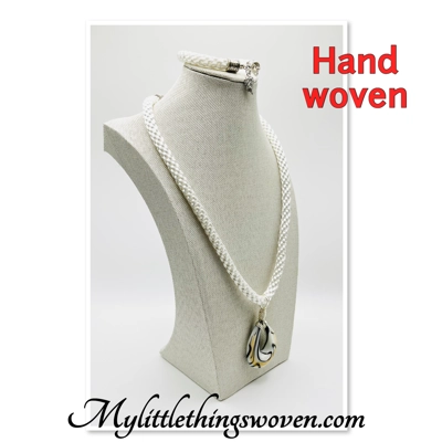 White Murano glass teardrop pendant on white kumihimo braided necklace & bracelet 2 piece set White Murano glass teardrop pendant on white kumihimo braided necklace & bracelet 2 piece set