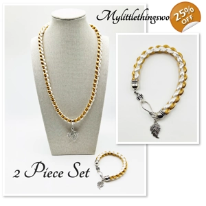 2 Piece Set Beige & Whi..