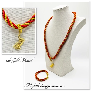 Owl Pendant Red And Gold Silk Braided Necklace & Bracelet ..