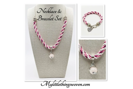 Dragon Necklace And Pendant And Matching Bracelet Pink 2 Piece Set