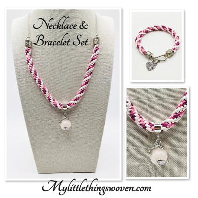 Dragon Necklace And Pendant And Matching Bracelet Pink 2 Piece Set