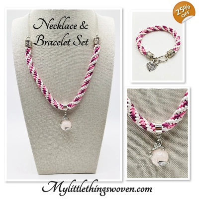 Dragon Necklace And Pendant And Matching Bracelet Pink 2 Piece Set