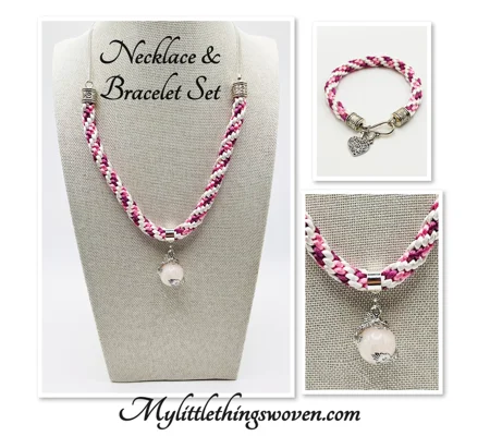 Dragon Necklace And Pendant And Matching Bracelet Pink 2 Piece Set