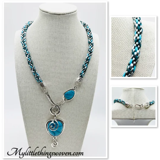 Turquoise Blue Necklace & Pendant + Bracelet + Earrings 3 piece set Handmade